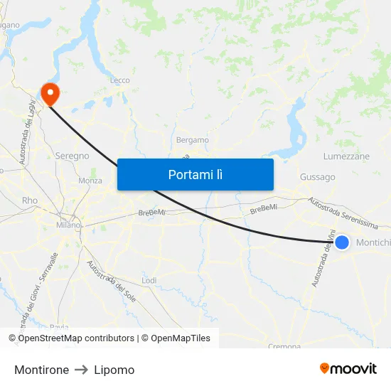Montirone to Lipomo map