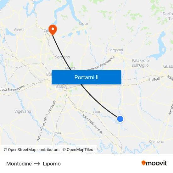 Montodine to Lipomo map