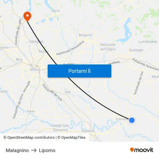 Malagnino to Lipomo map