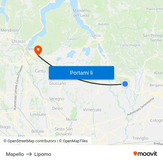 Mapello to Lipomo map