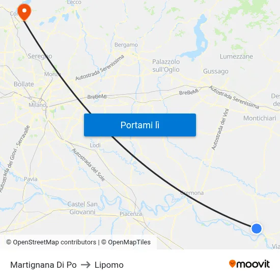 Martignana Di Po to Lipomo map