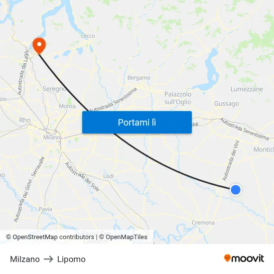 Milzano to Lipomo map
