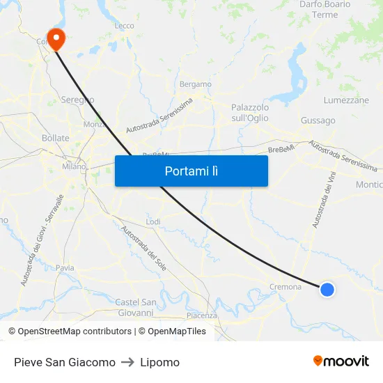 Pieve San Giacomo to Lipomo map