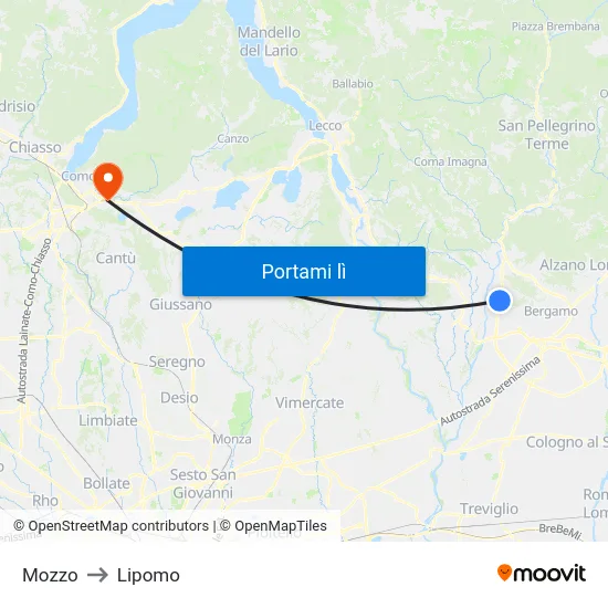Mozzo to Lipomo map