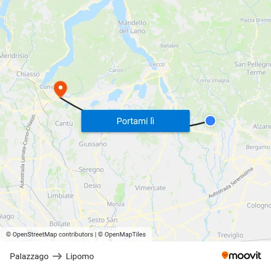 Palazzago to Lipomo map