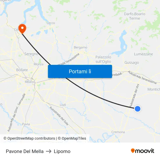 Pavone Del Mella to Lipomo map