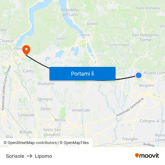 Sorisole to Lipomo map