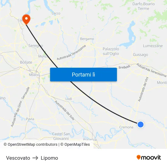 Vescovato to Lipomo map