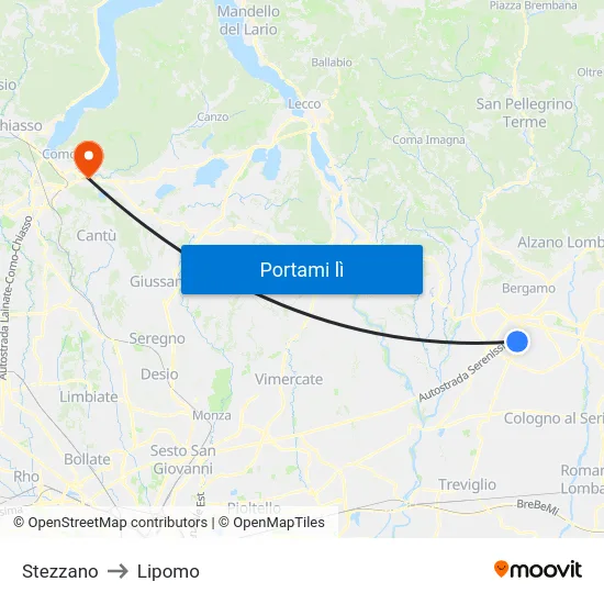 Stezzano to Lipomo map