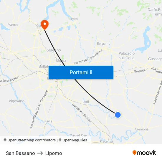 San Bassano to Lipomo map
