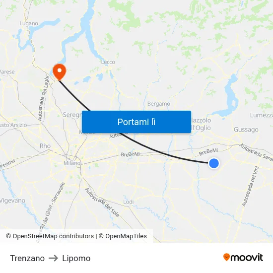 Trenzano to Lipomo map