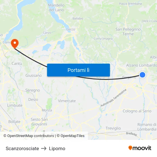 Scanzorosciate to Lipomo map