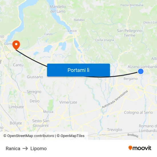 Ranica to Lipomo map