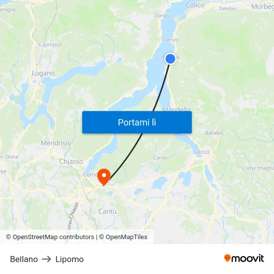 Bellano to Lipomo map