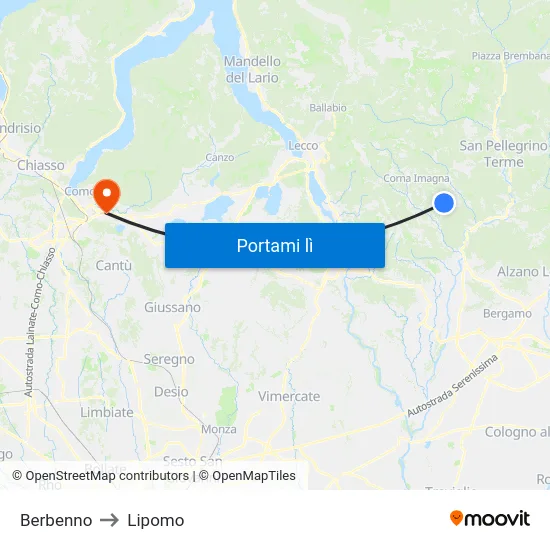 Berbenno to Lipomo map