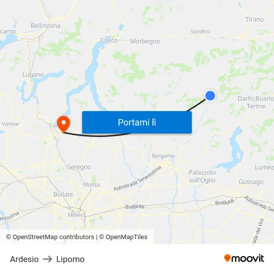 Ardesio to Lipomo map