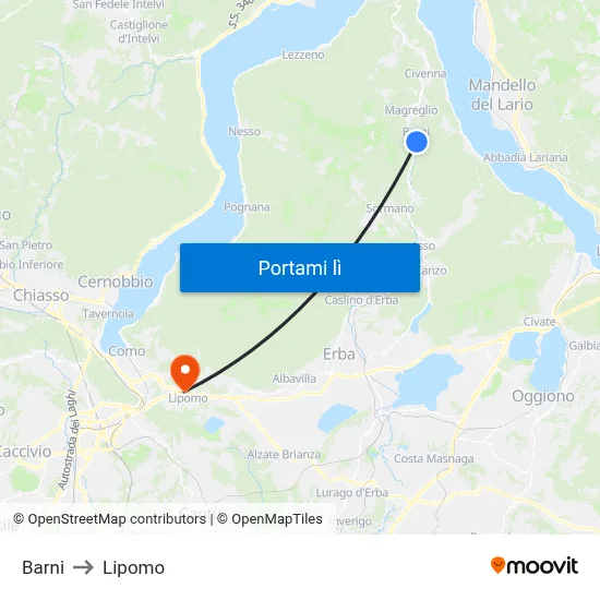 Barni to Lipomo map