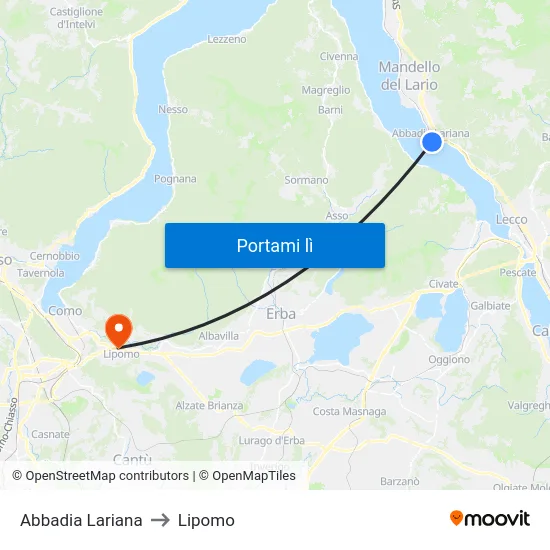 Abbadia Lariana to Lipomo map