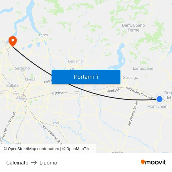 Calcinato to Lipomo map