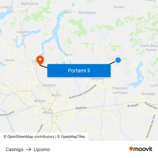 Casnigo to Lipomo map