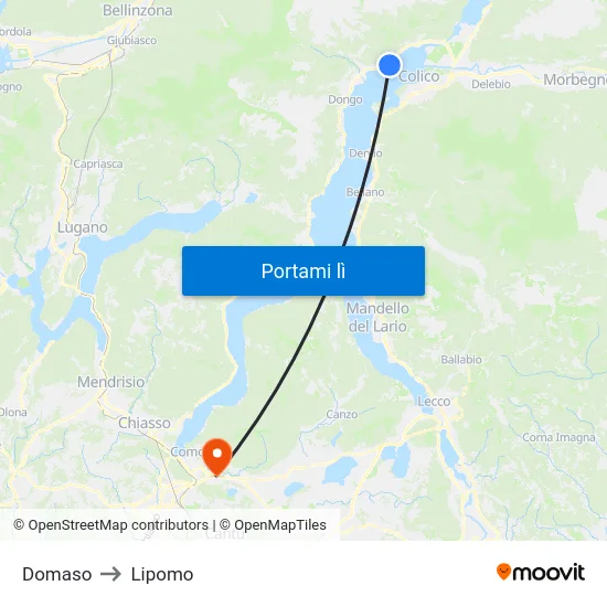 Domaso to Lipomo map