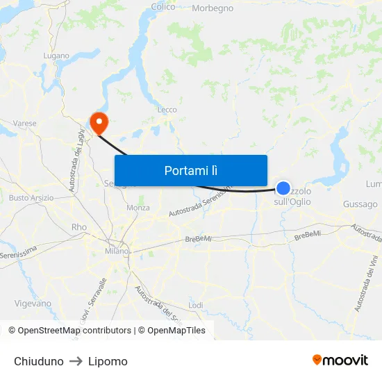 Chiuduno to Lipomo map