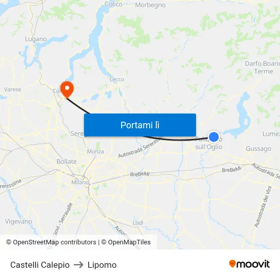 Castelli Calepio to Lipomo map