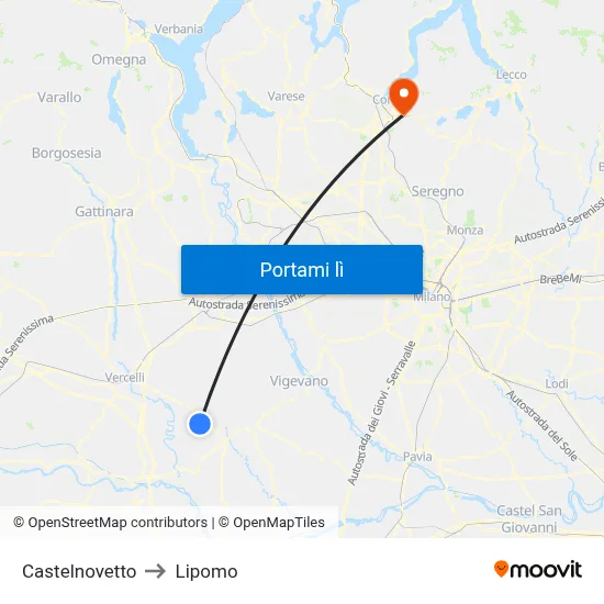 Castelnovetto to Lipomo map
