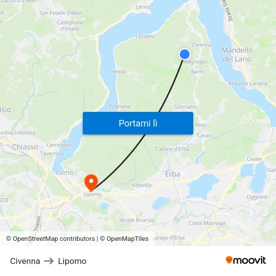 Civenna to Lipomo map