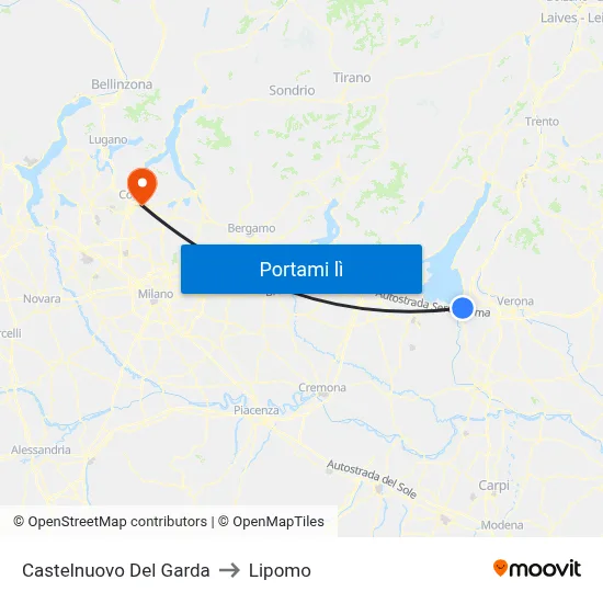Castelnuovo Del Garda to Lipomo map