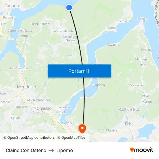 Claino Con Osteno to Lipomo map