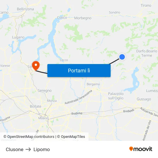Clusone to Lipomo map