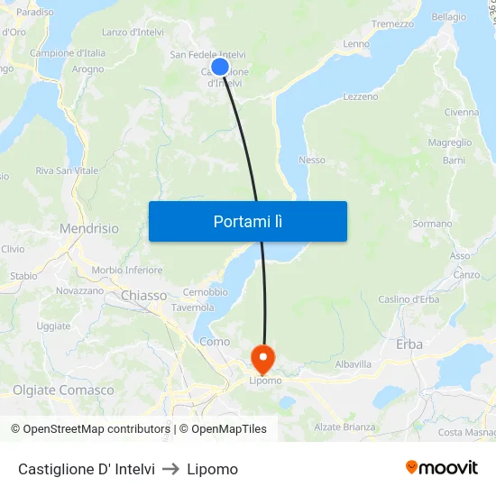 Castiglione D' Intelvi to Lipomo map