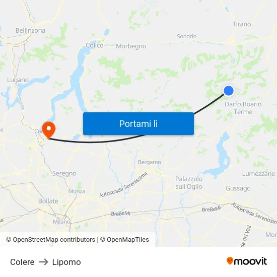 Colere to Lipomo map