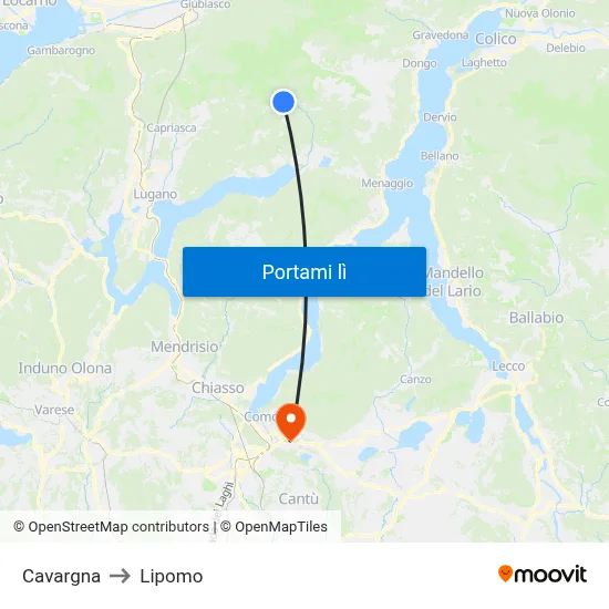 Cavargna to Lipomo map