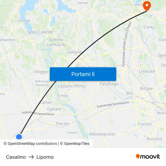 Casalino to Lipomo map