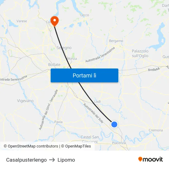 Casalpusterlengo to Lipomo map