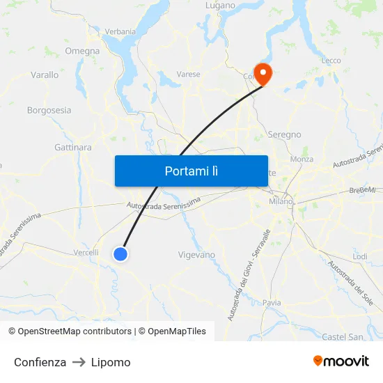 Confienza to Lipomo map