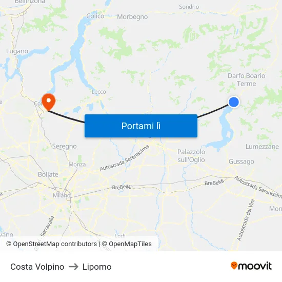 Costa Volpino to Lipomo map