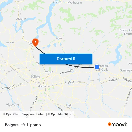 Bolgare to Lipomo map