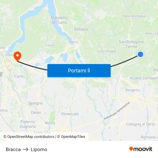 Bracca to Lipomo map