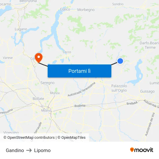 Gandino to Lipomo map