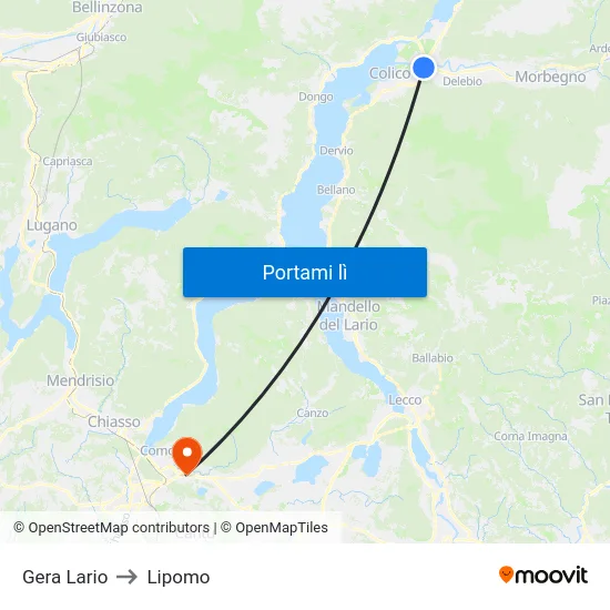 Gera Lario to Lipomo map