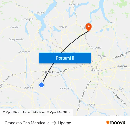Granozzo Con Monticello to Lipomo map