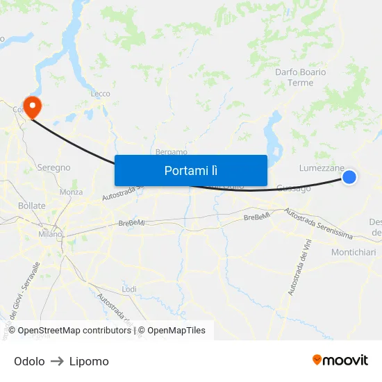 Odolo to Lipomo map