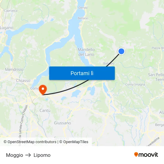 Moggio to Lipomo map