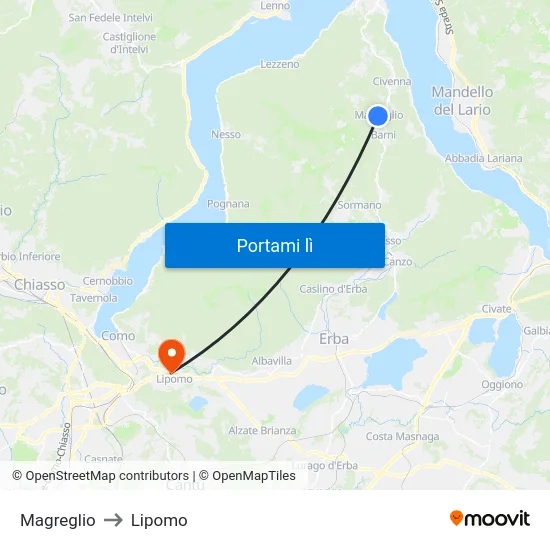 Magreglio to Lipomo map
