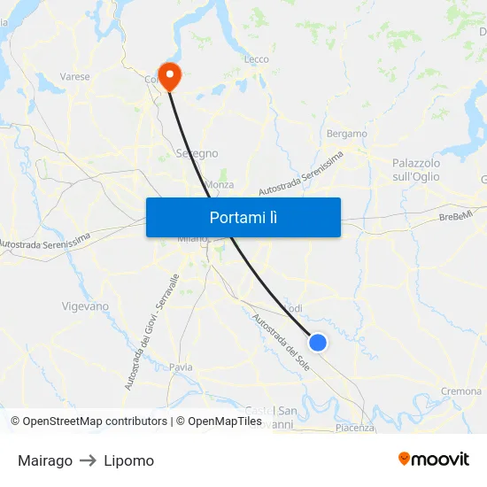 Mairago to Lipomo map