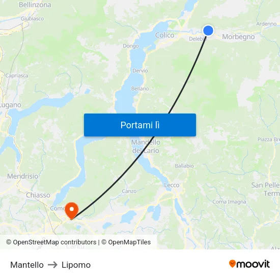 Mantello to Lipomo map