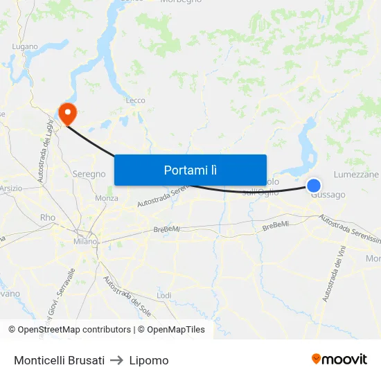 Monticelli Brusati to Lipomo map